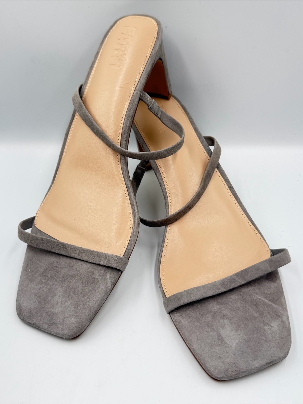 Faryl by farylrobin Analisa Gray Suede Leather Sandal Heel Women 14 Strappy